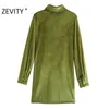 Zevity automne mode femmes Orange vert couleur plissée simple boutonnage mince chemise robe femme à manches longues velours Vestido 210325