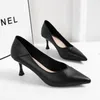 Women Shoes High Heels PU Soft Comfortable Pointed Toe Slip Ons Solid Black Beige Nude Office Career Elegant Woman Pumps 210520