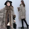 Winter Women's Capes Wool Shawl Ponchos Coat Faux Fur Cloak Batwing Sleeve Overcoat Lady Elegant Outwear Stoles Slå ner Collar Windproof Kostym