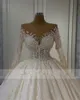 Prenses Bir Çizgi Gelinlik Sequins Boncuklu Gelin Törenlerinde Uzun Kollu Sweep Tren Artı Boyutu Evlilik Vestido De Novia
