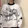 Woherb, suéter de punto bonito para mujer, suéter de otoño Harajuku japonés, ropa de calle de dibujos animados de Ángel, suéteres informales para mujer 210914