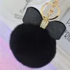 Pompom Women Trinkets Leather Bow c Charm Pompon Keyring Fluffy Faux Fur Ball Key Chains For Car Bag 2021