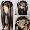 Perruque Lace Frontal Wig 360 naturelle brésilienne lisse, cheveux synthétiques de 28 à 30 pouces, perruque avec fermeture frontale pour femmes