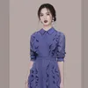 Autumn Elegant Chiffon Dress Women Long Sleeve Single-Breasted Layers Ruffles Long Shirt Dress Female Party Dress Robe 210518