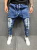 Men's Jeans Mens Fit Zipper Pocket Design High Street Men Distressed Denim Joggers Pants Washed Pencil