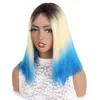 Ishow transparent 13x1 t Part Lace Human Hair Wigs Brasilianska Straight Short Ombre Colored Bob Wig 613 Blond Blå Röd