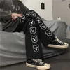 Pantalones de chándal con estampado de oso para hombre y mujer, novedad de primavera 2021, pantalones de pierna ancha rectos holgados Kawaii, pantalones deportivos negros informales de cintura alta Y0811