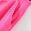 Tangada Frauen Elegante Rosa Shorts Taschen Weibliche Retro Grundlegende Casual Shorts Pantalones 8H25 210609