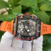Klassieke Top horloges 50mm x 44mm R M 11-03 011 McLaren TPT Carbon Fiber Orange Natural Rubberen Strap Transparante Mechanische Automatische Mens Heren Horloges Horloges