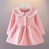 V-Tree Cute Girls Dress Lange mouw prinses jurk 18m-6t 2020 herfst en winter gloednieuw plus fluwelen dikker girl kleding G1026