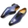 Italian Mens Dress Genuine Leather Blue Purple Oxfords Wedding Party Whole Cut Formal Shoes for Men