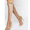 Stivali lunghi da donna neri sexy Stivali da donna con tacchi autunnali sopra il ginocchio Stivali con tacco alto a coscia Donna Stivali elasticizzati estivi da donna 10cm K78