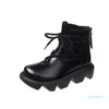 Gros-Bottes en cuir femmes rétro courte bottine femme plate-forme décontractée hiver à lacets 2021 arrivée de mode Botas Mujer