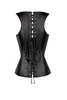 Sexy Black Faux Leather Couro Fivela Overbust Colete Corset Top Steampunk Mulheres Bustier Cincher Corselet 10 Aço Desossado CORSET 8200