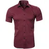 Camisa de fibra de bambu azul homens verão manga curta homens vestido camisas casuais fit candidato fácil cuidado maciço não ferro químico nomme 210721