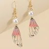 Handmade Fairy Simulation Wing Dangle & Chandelier Insect Butterfly Wings Drop Earrings Foil Rhinestone Earring Romantic Bridal Jewelry