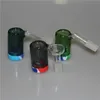 Narguilés en verre Ash Catcher 14mm 18mm d'épaisseur Pyrex coloré Mini Bong Bubbler Ashcatcher 45 90 degrés avec récipient en silicone pour pipe à eau dab rig
