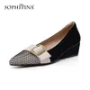 Sophitina Wedges Mulheres Shoes Bombas Estilo Maduro Couro Genuíno Salto Alto Decoração Metal Primavera Suave Outono Ponto Ponto FO119 210513