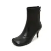 Morazora Ankomst Ankel Boots Äkta läder Stövlar Fashion Square Toe High Heels Ladies Shoes Women Boots 210506