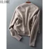 Olome Kadın Sonbahar Kış Ceket Patchwork Örme Pamuk Yastıklı Ceket Parka Kadın Ceketler Coat Yuvarlak Boyun Sıcak Moda 211130