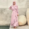 Abbigliamento etnico Ramadan Eid Abito Hijab musulmano per le donne Morbido raso setoso Abaya Dubai Turchia Robe Islam Femme Musulmane Djellaba