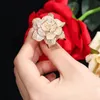 CWWZircons Statement Yellow Gold Color Luxury Cubic Zirconia Stone Big Geometric Flower Wedding Party Rings For Women R041 Band