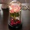 영원한 꽃 장미 유리 커버 LED 가벼운 장미의 발렌타인 데이 선물에 대 한 돔에서 인공 꽃 인공 꽃 210624