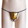 NXY Figi i majtki Męskie majtki Sexy Bielizna Męskie Męskie Męki Gay Micro Thongs Tanga Patent Leather Edging Shield Color String Hollow Out No Trace 1126