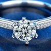 Moissanite 링 여성용 보석 다이아몬드를위한 925 스털링 실버 링 1ct D 럭셔리 공주 6 Prong 다이아몬드 반지 약혼