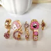 Cute Girls Pink Crystal Enamel Rings Jewelry Yin Yang Butterfly Flower Love Ring 2021 Fashion Party Wedding Best Girlfriend Gift