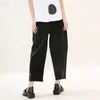[EAM] Yüksek Bel Siyah Uzun Geniş Bacak Fermuar Çizgili Pantolon Gevşek Fit Pantolon Kadın Moda İlkbahar Sonbahar 1dD151901 210512