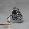 Cluster Rings Eyhimd Vintage Sigil Lucifer Biker Ring 316L Rostfritt stål Baphomet Pentagram av Satan för män Mannpunksmycken286460653