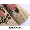 KPYTOMOA Women Fashion Oversized Floral Jacquard Knitted Sweater Vintage O Neck Long Sleeve Female Pullovers Chic Tops 211215