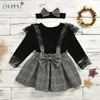 Girls Clothing Sets Spring Autumn Kids Clothes Plaid Strap Lace Skirt Suit Sweet Kids Birthday Outfits for Girls Costume X0902