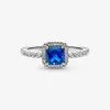 Nuovo marchio 100% 925 Sterling Silver Blue Square Sparkle Halo Ring per le donne Fedi nuziali Gioielli di moda