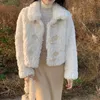 Women's Fur & Faux S-XL Autumn Winter Woman Coat Jacket Beige Khaki Synthetic Fashion Sweet Short Thick Warm Elegant