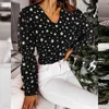 Femmes belle étoile imprimer col en V nœud à lacets t-shirt printemps Style Chic dos nu à manches longues pull femme décontracté hauts 210517