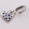 925 Sterling Srebrna biżuteria Pandora Stella Blue Pave Tilte Heart Dangle Charms Łańcuch Cryształowe koraliki