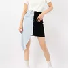 patchwork contrast color skirt women's summer high waist irregular mini denim skirts female fashion 5E311 210427