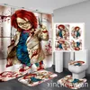 Cortinas de ducha Película de terror Chucky Impresión 3D Cortina de baño impermeable Cubierta de inodoro Alfombra antideslizante (1/3/4 piezas) W07