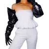 LATEX LONG GLOVES Unisex Black Faux Leather 85cm Wide Balloon Puff Sleeves Large Women Gloves WPU235 211124