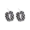 Hoop & Huggie Modern Black White Plaid Round Acrylic Earrings For Women Geometry Statement Fashion Jewelry Houndstooth Chessboard Brincos
