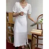 Vierkante kraag jurken voor vrouwen zomer boog ontwerp backless silm elegante V-hals A-lijn vestidos feminino 210525