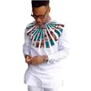 Męskie Koszulki Afryki Odzież męska O-Neck Ankara White Z Drukuj Topy Patchwork Dostosowane Weam Male Dashiki Koszula na ślub C3W3