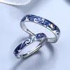 925 Sterling Silver Van Gogh Starry Sky Open Couple Ring For Women Men Romance Student Birthday Gift Premium Enamel Jewelry6887994