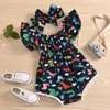 Retailwhole Baby meisje dinosaurus gedrukt kwastjes romper 2 stuks set met strik hoofdband jumpsuits jumpsuit onepiece rompertjes rompertjes7468074