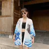 Ubranie etniczne Kimono kobiety harajuku kardiganowa koszula bluzka haori japońska jukata samica letnie bikini bikini okrywa czarna biała