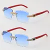 Fashion Metal Rimless Man Womens Sunglasses Original Red Plank Mix Micro-paved Diamond Set Woman Glasses Male and Female Vintage Frame With 18K Gold Eyewear Size:57
