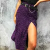 Women's High Waist Leopard Skirt Chiffon s for Women Sexy Split Green Print female Casual Summer s 210428
