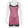 Różowy Leopard Lace Party Dress Rękawów Club Bodycon Mini Sexy Czarny Pasek Vestidos de Fiesta Boże Narodzenie 210427